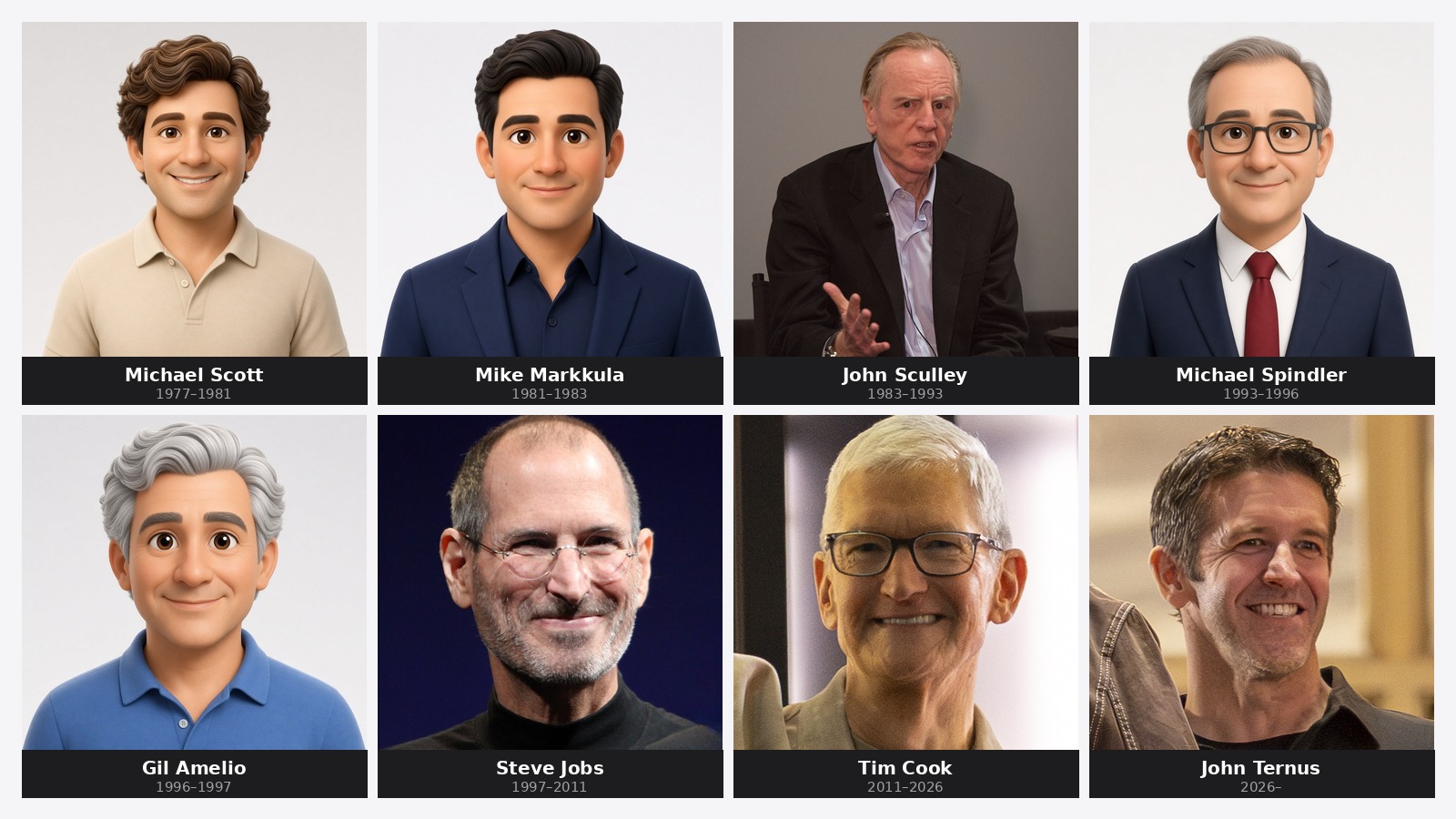 Los CEOs de Apple: de Michael Scott a John Ternus